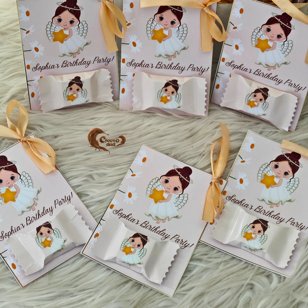 Cute Girl Angel Holding Star Chocolate Cards for 1st Birthday