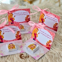 Delight your guests with these stylish and delicious chocolate cards that bring a touch of Barbie magic to your special day!