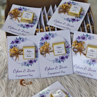 EngagementDayChocolates #FlowerBouquetDesign #ChocolateFavors #EngagementCelebration #CustomChocolateCards #ElegantPartyFavors #SweetMemories