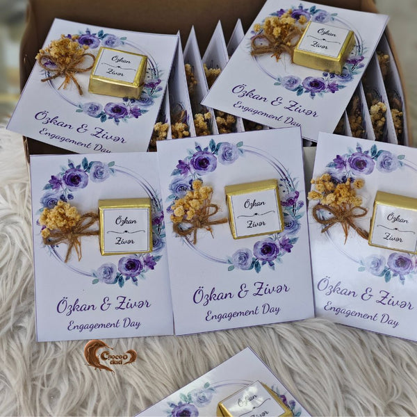 EngagementDayChocolates #FlowerBouquetDesign #ChocolateFavors #EngagementCelebration #CustomChocolateCards #ElegantPartyFavors #SweetMemories