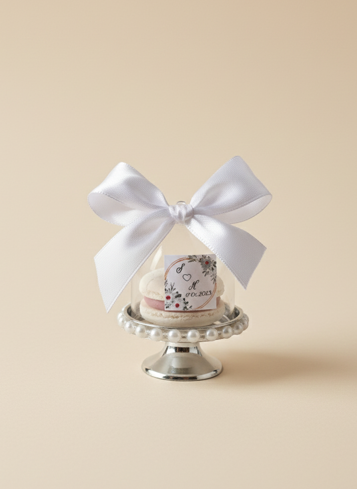 Decorative item with a white bow on a beige background