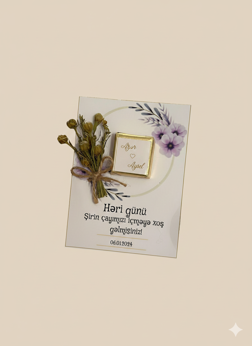 Decorative card with flowers and text on a beige background