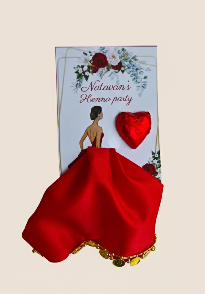 Red skirt with gold accents on a white background