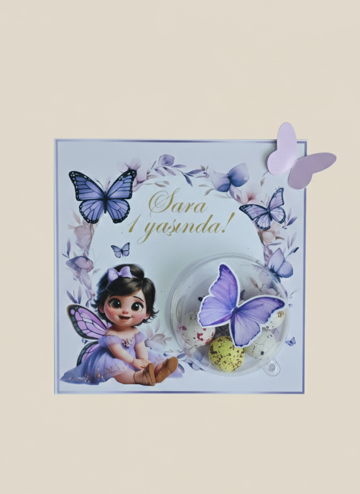 Decorative wall art with a fairy and butterflies on a beige background