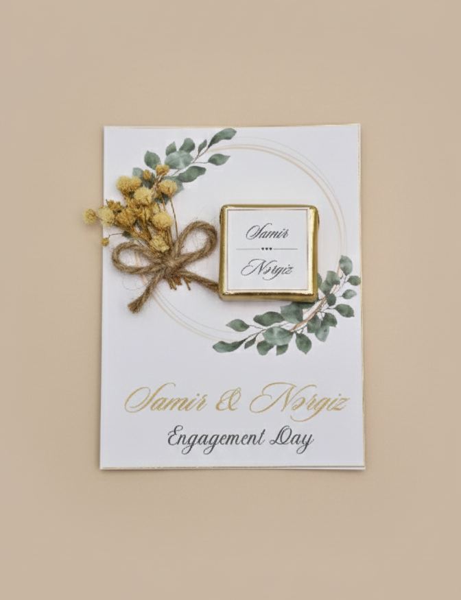 Invitation card with floral design and text on a beige background