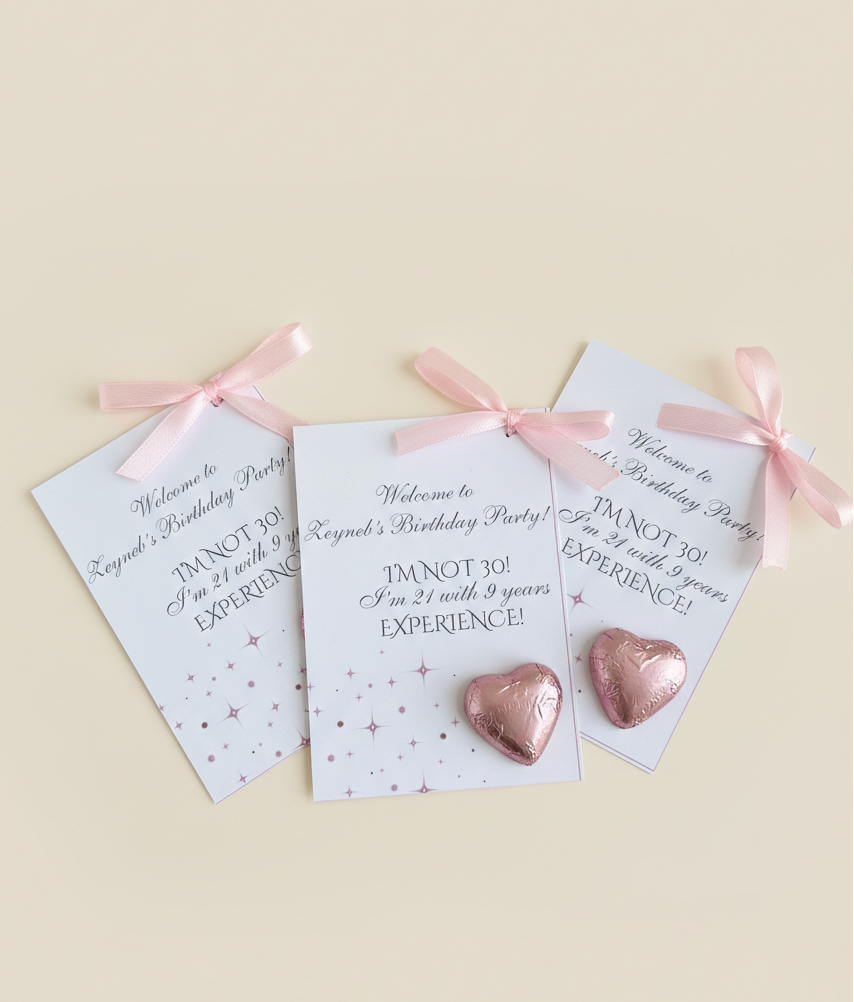 30th Birthday Chocolate Favors, Funny Milestone Party Gifts, Personalized 21 with 9 Years Experience, Pink Heart Birthday Treats, Custom Zeyneb Birthday Keepsakes, Elegant Adult Birthday Favors, Sparkle Theme Party Decor.