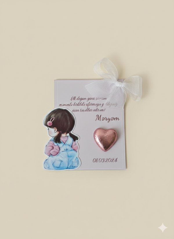 Pink 1st Birthday Chocolate Card with Thank You Message