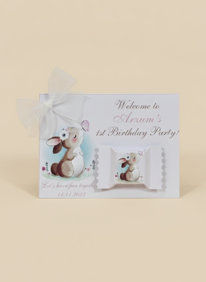 Party favor with teddy bear design on a beige background