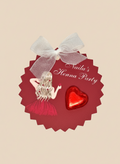 Invitation card for a Henna Party with a red heart and white bow on a beige background