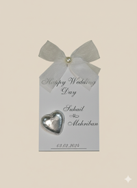 “Happy Wedding Day” Silver Chocolate Card with Name & Tag – Guest Table Favor