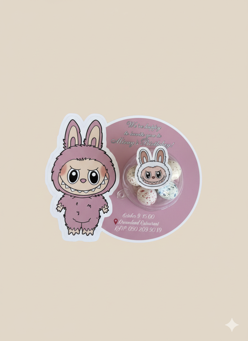 Personalized Labubu Birthday Favor Cards