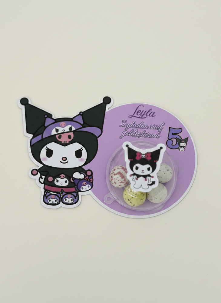 Cartoon character figurine with packaging on a beige background