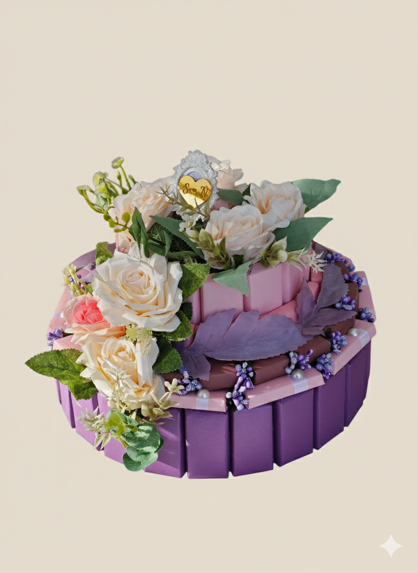 Decorative cake with flowers on a beige background