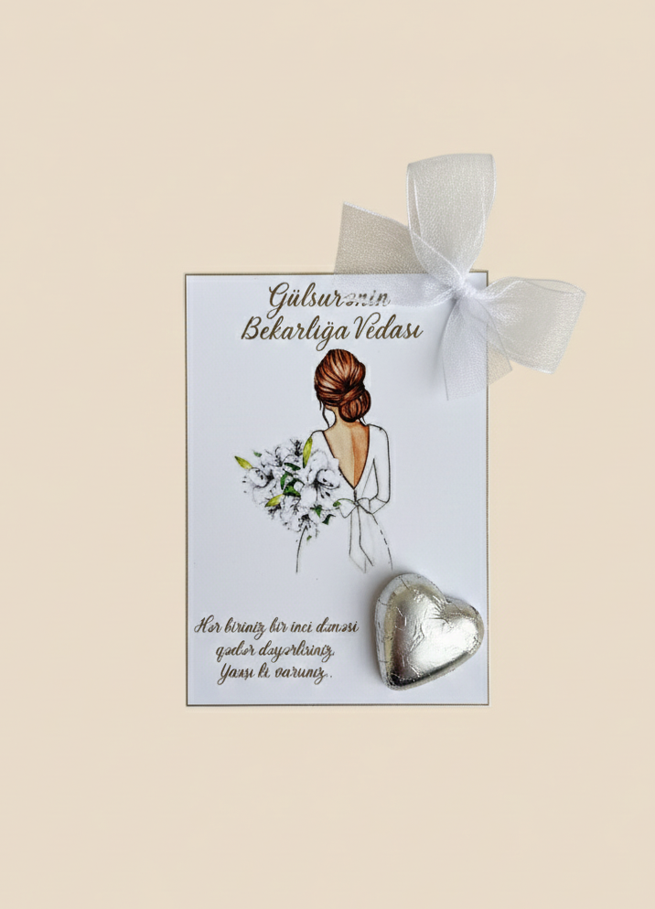 Greeting card with a woman's silhouette, flowers, and a heart-shaped object on a beige background.