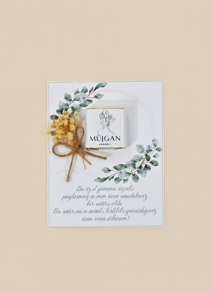 Decorative card with flowers and text on a beige background