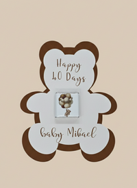Baby milestone card with teddy bear design for 40 days, featuring 'Happy 40 Days' and 'baby Michael'.