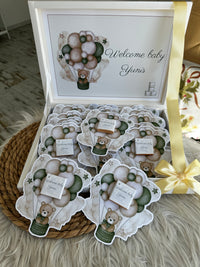 Sage Green Teddy Bear Balloon Newborn Shadow Box — Welcome Baby Boy — Chocoodad Baku