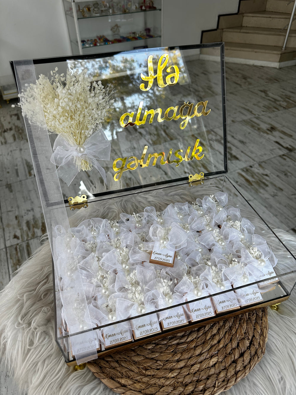 Yes Day Acrylic Khoncha Chocolate Box — White Organza Wedding Favour — Chocoodad Baku