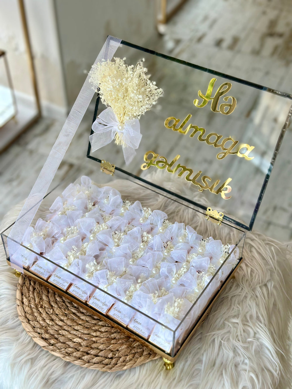 Yes Day Acrylic Khoncha Chocolate Box — White Organza Wedding Favour — Chocoodad Baku