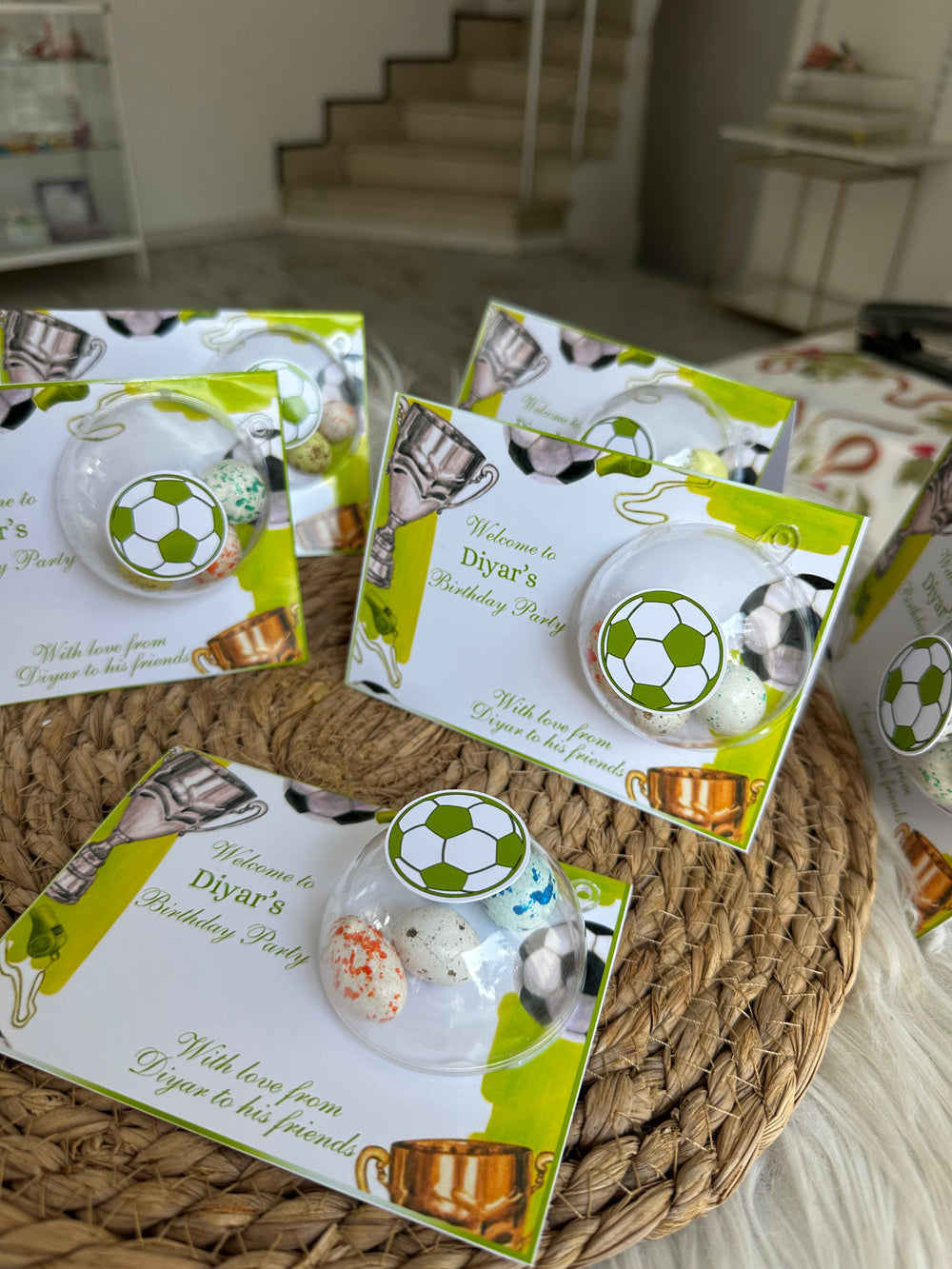 Football Birthday Favour Card — Speckled Bonbon Dome & Trophy Gift — Chocoodad Baku