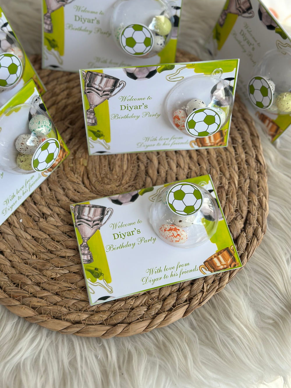 Football Birthday Favour Card — Speckled Bonbon Dome & Trophy Gift — Chocoodad Baku