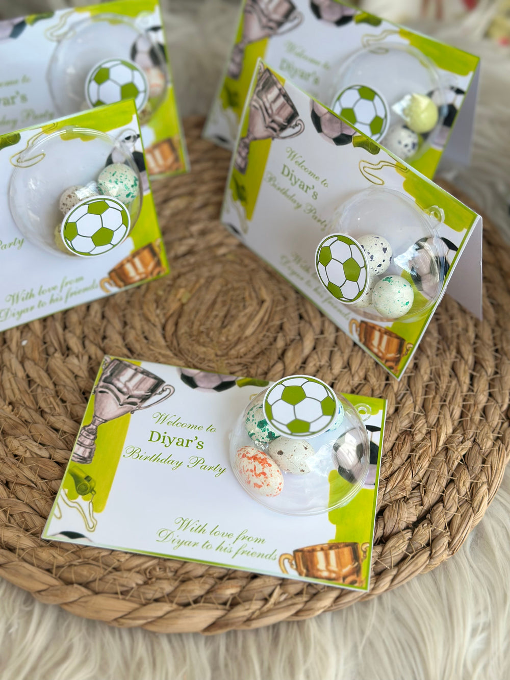 Football Birthday Favour Card — Speckled Bonbon Dome & Trophy Gift — Chocoodad Baku