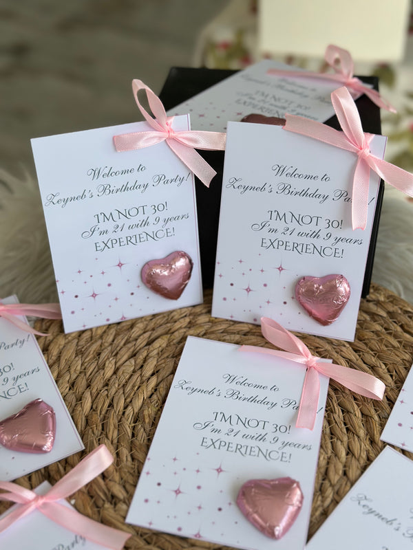 Funny 30th Birthday Chocolate Card — Pink Heart & Velvet Bow — Chocoodad Baku