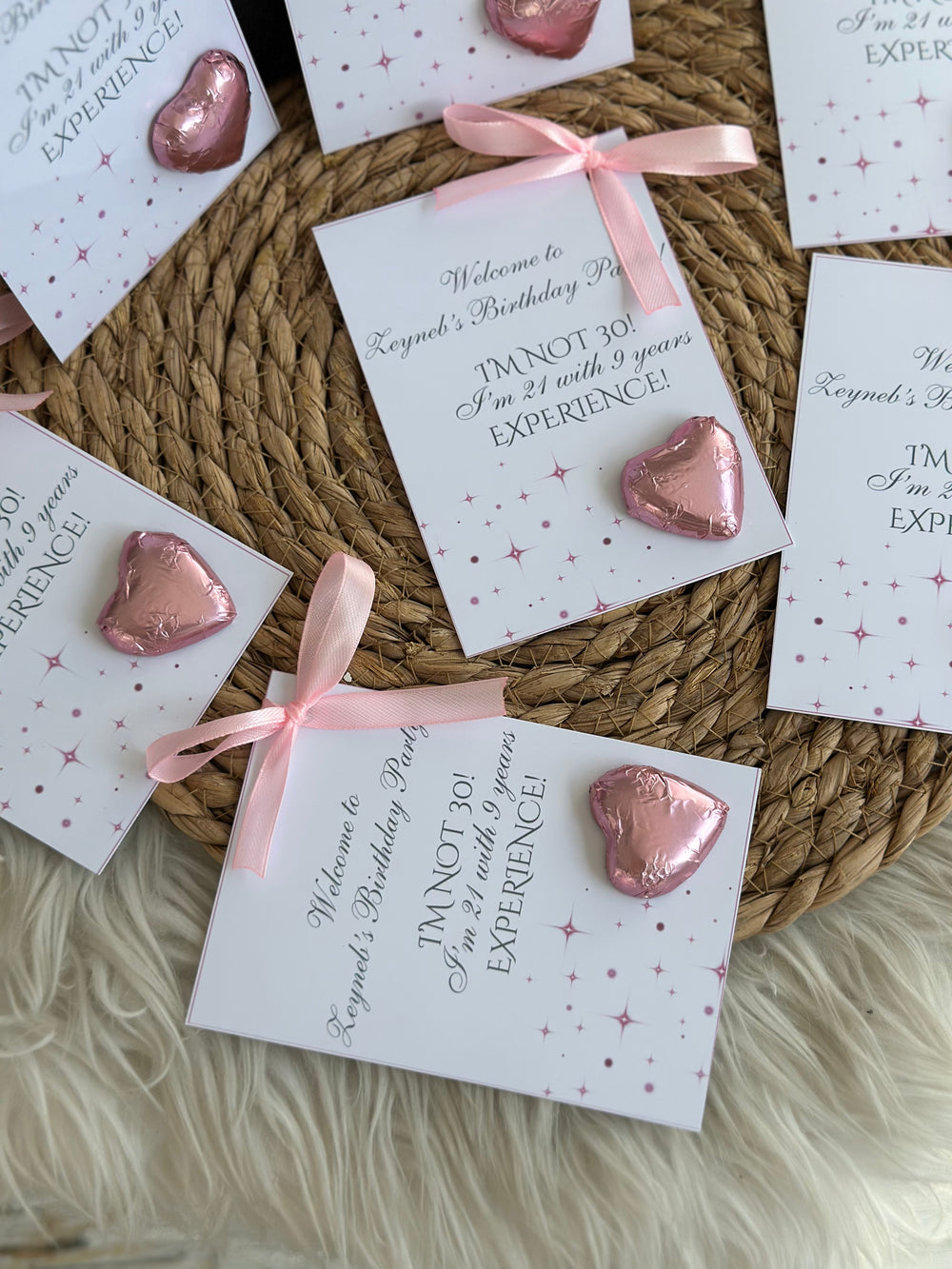 Funny 30th Birthday Chocolate Card — Pink Heart & Velvet Bow — Chocoodad Baku