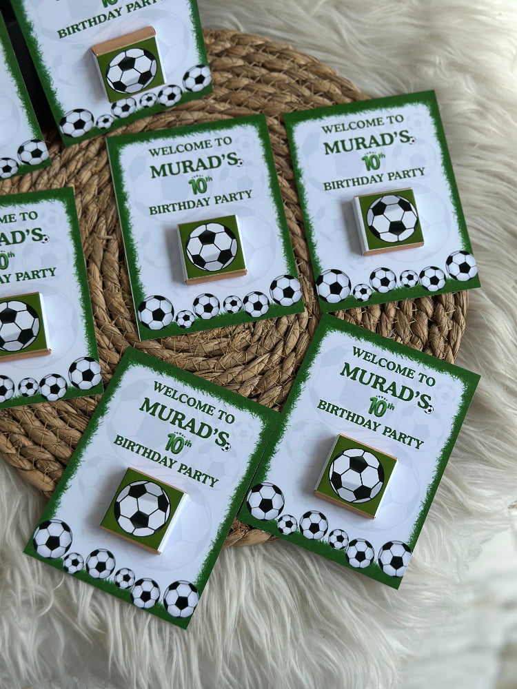 10th Birthday Soccer Favors, Personalized Football Party Gifts, Custom Boys Birthday Chocolate Cards, School Classmate Birthday Treats, Murad 10th Birthday Keepsakes, Soccer Team Thank You Gifts, Sports Themed Table Place Cards.