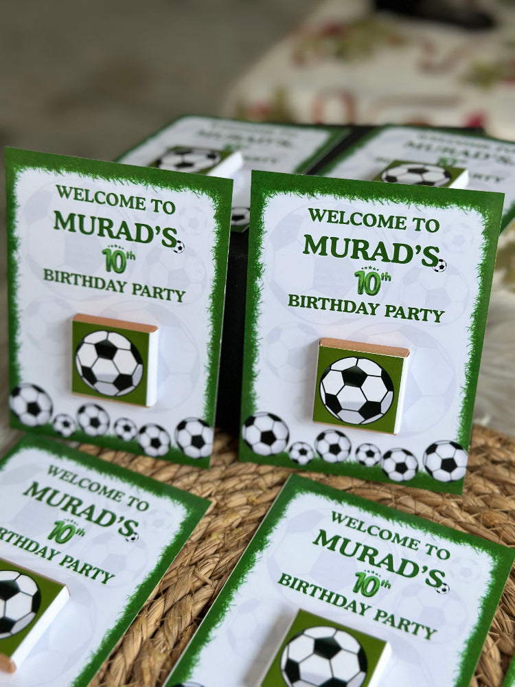 Custom 10th Birthday Soccer Favor Cards – Personalized Football Theme Chocolate Gifts for School & Friends – Professional Sports Table Place Cards for Boys