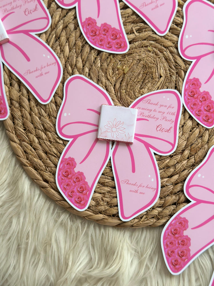 Custom Pink Ribbon Bow 3D Cutout Birthday Favor Cards – Personalized Girl’s Chocolate Gifts – Elegant "10th Birthday" Party Treats for Classmates & Friends