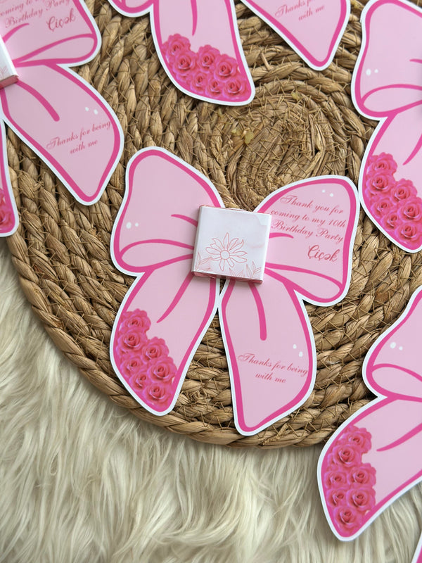 Pink Ribbon Bow Birthday Favour Card — Personalised Chocolate Gift — Chocoodad Baku