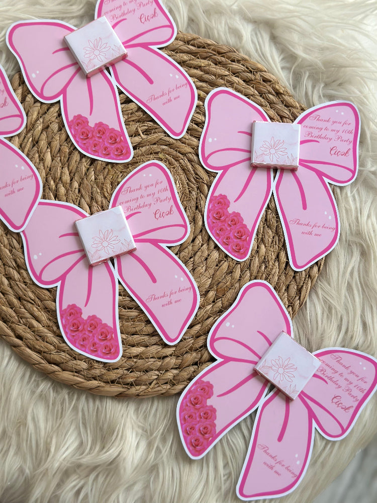 Custom Pink Ribbon Bow 3D Cutout Birthday Favor Cards – Personalized Girl’s Chocolate Gifts – Elegant "10th Birthday" Party Treats for Classmates & Friends