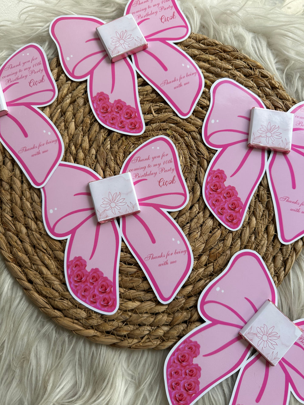 Pink Ribbon Bow Birthday Favour Card — Personalised Chocolate Gift — Chocoodad Baku