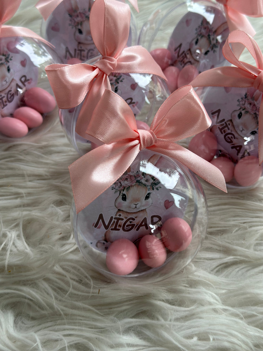Pink Bunny Dragee Bonbon Dome — Newborn Baby Girl Favour — Chocoodad Baku