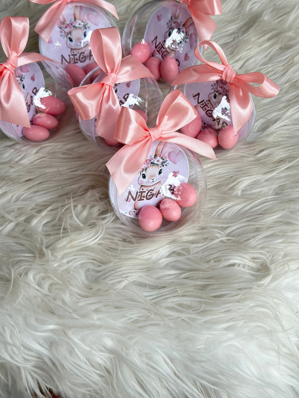 Pink Bunny Dragee Bonbon Dome — Newborn Baby Girl Favour — Chocoodad Baku