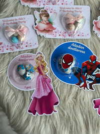 Barbie & Spiderman Mixed Birthday Favour Card — Bonbon Dome Gift — Chocoodad Baku