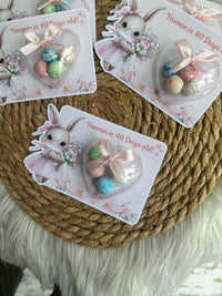 Bunny Ballerina Baby 40 Days Favour Card — Speckled Egg Bonbon Dome — Chocoodad Baku