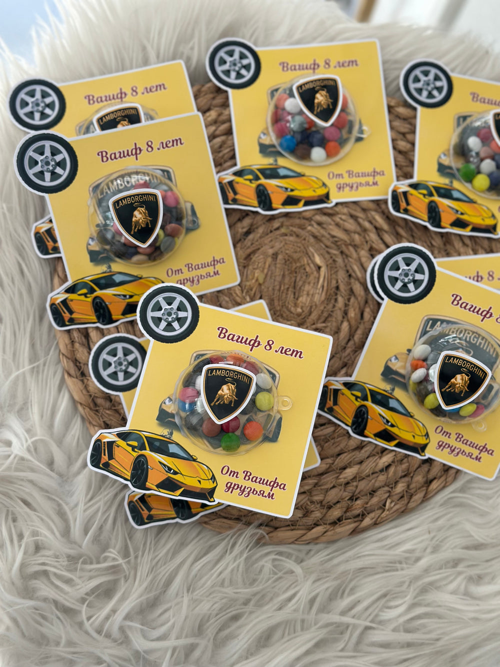 Lamborghini Theme Birthday Favour Card — Dragee Bonbon Dome Gift — Chocoodad Baku