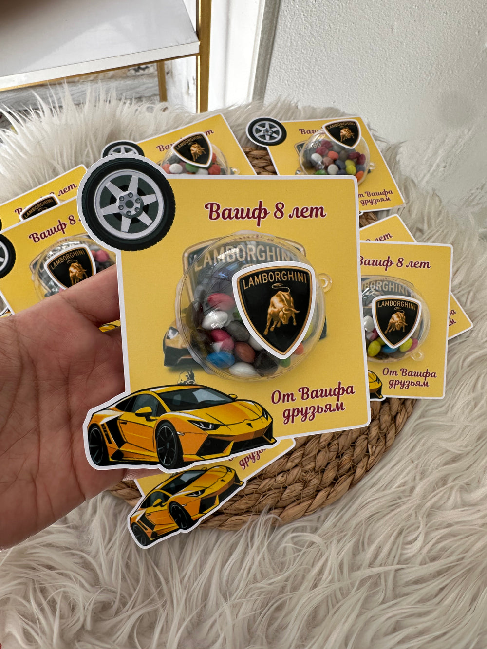Lamborghini Theme Birthday Favour Card — Dragee Bonbon Dome Gift — Chocoodad Baku