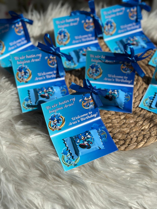 Sonic the Hedgehog Birthday Favour Box — Blue Personalised Chocolate Gift — Chocoodad Baku