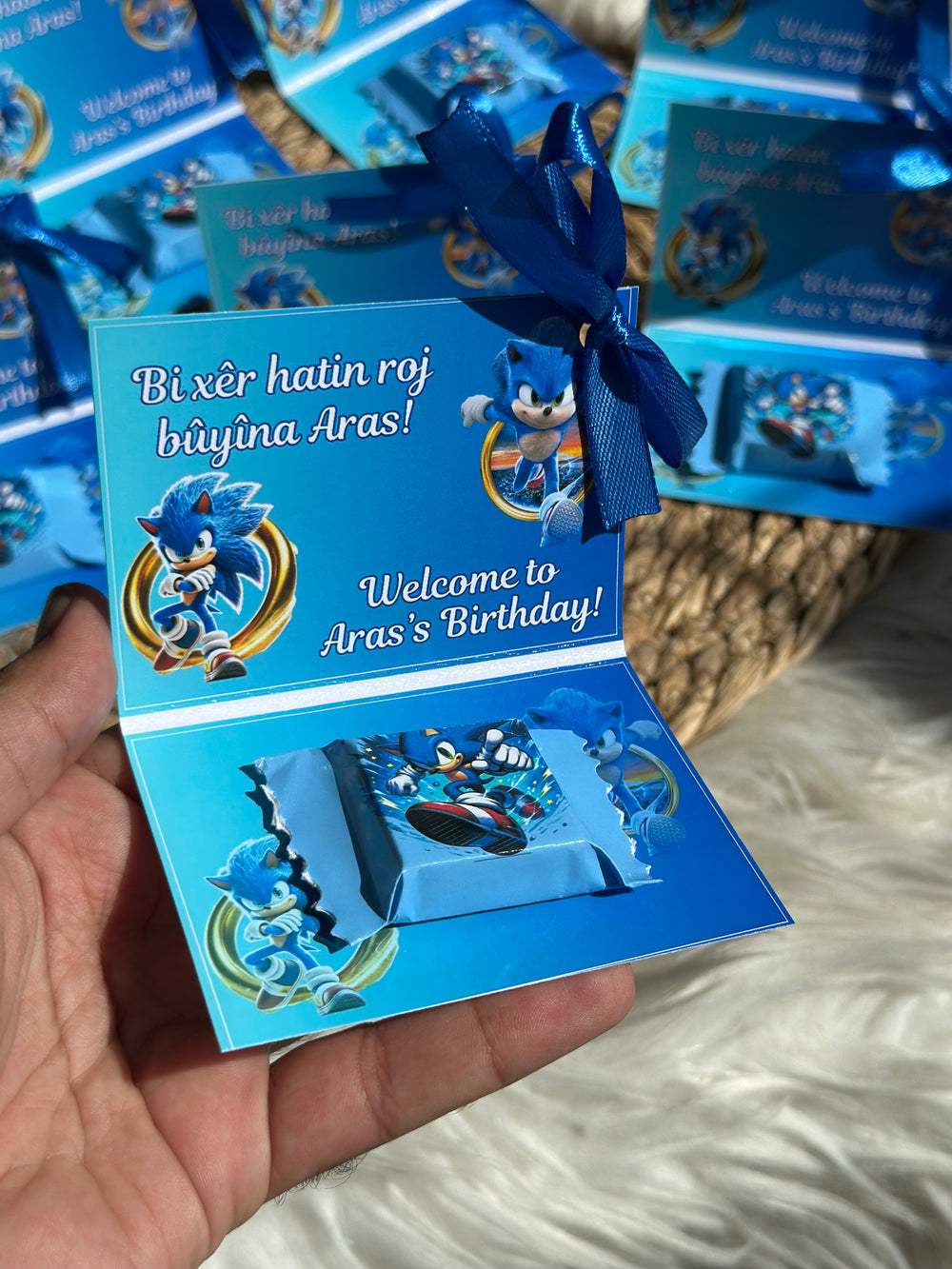 Sonic the Hedgehog Birthday Favour Box — Blue Personalised Chocolate Gift — Chocoodad Baku