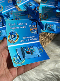 Sonic the Hedgehog Birthday Favour Box — Blue Personalised Chocolate Gift — Chocoodad Baku