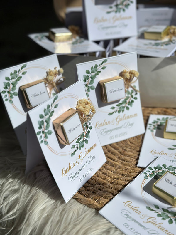 Engagement Favour Card — Gold Chocolate & Dried Flower — Chocoodad Baku