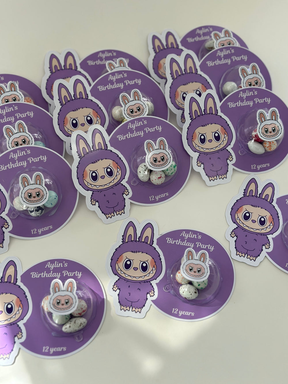 Labubu Purple Birthday Favour Card — Bonbon Dome Personalised Gift — Chocoodad Baku