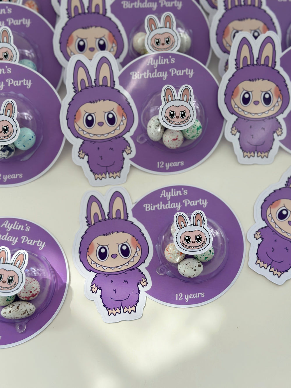 Labubu Purple Birthday Favour Card — Bonbon Dome Personalised Gift — Chocoodad Baku