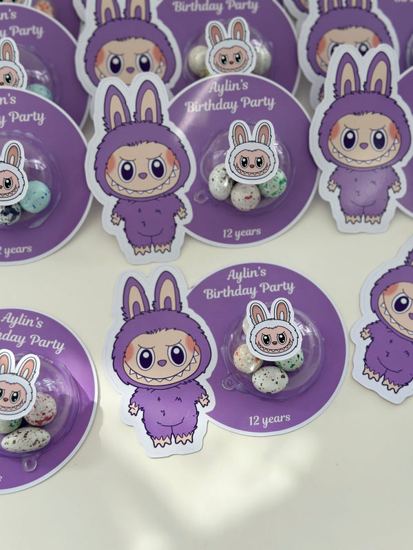 Labubu Purple Birthday Favour Card — Bonbon Dome Personalised Gift — Chocoodad Baku