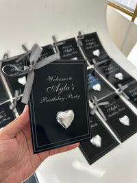 Black & Silver Luxury Birthday Favour Card — Silver Heart Chocolate — Chocoodad Baku