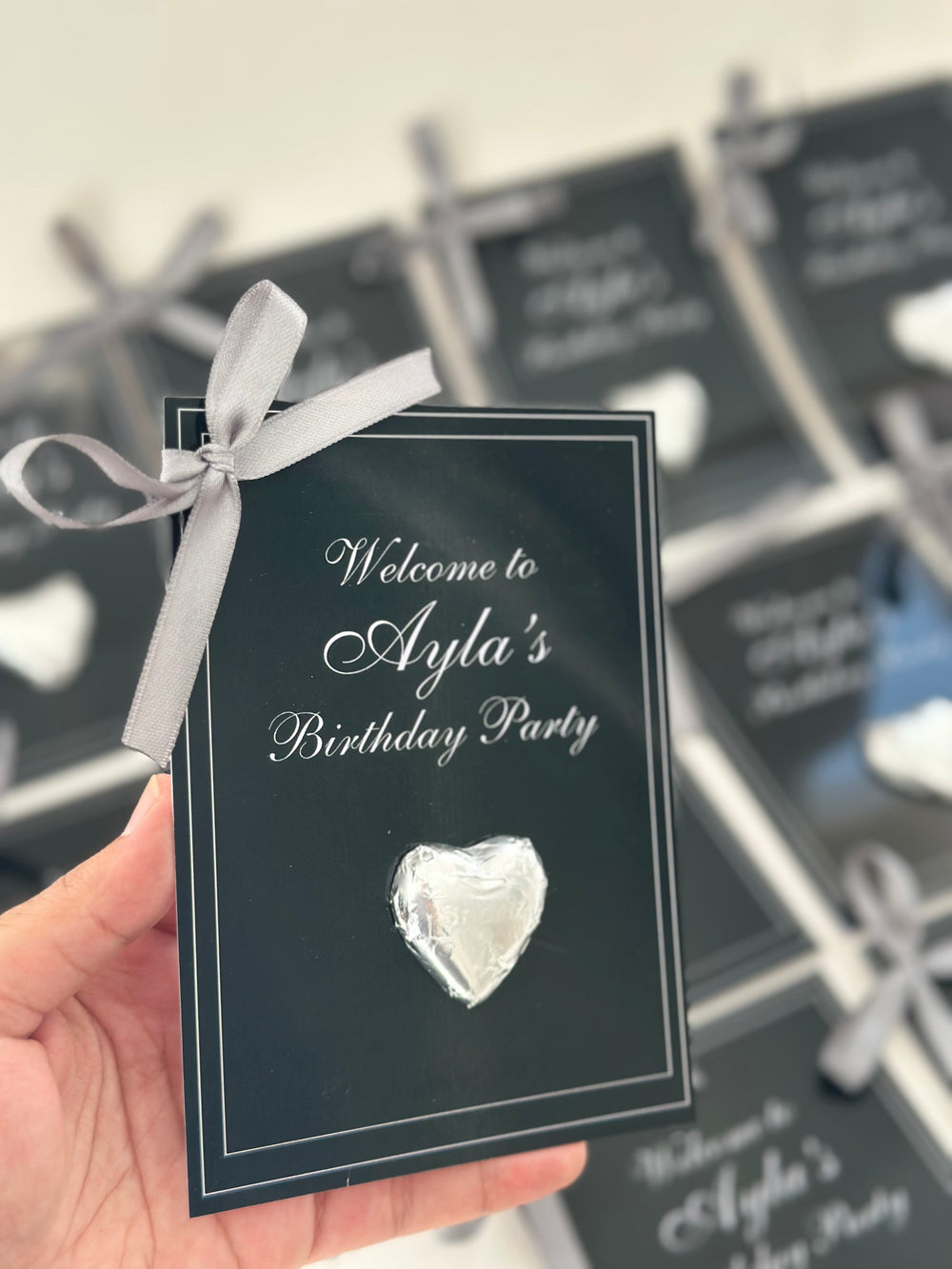 Black & Silver Luxury Birthday Favour Card — Silver Heart Chocolate — Chocoodad Baku