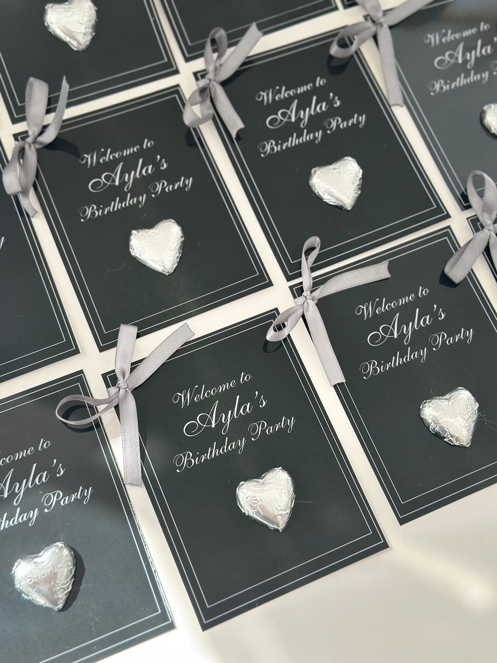 Black & Silver Luxury Birthday Favour Card — Silver Heart Chocolate — Chocoodad Baku
